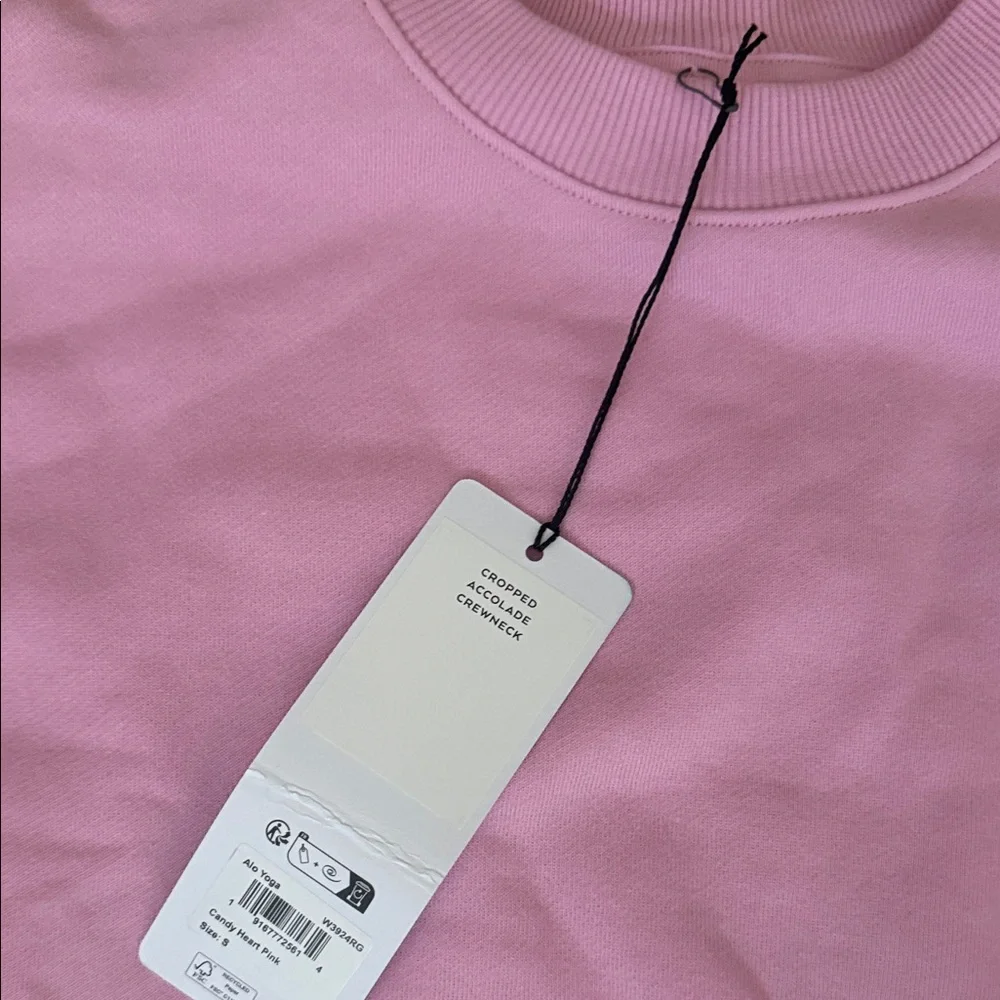 Alo  Candy Heart Pink Sweats Set - Crop Crew & Straight Leg - Picture 7 of 9